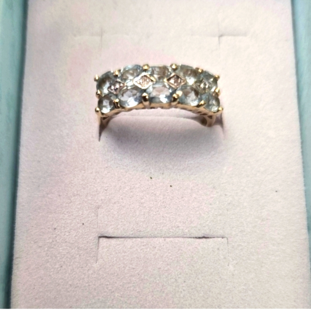 14kt Solid Yellow Gold Aquamarine And Diamond Ring